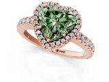 Rose gold Fancy Green Heart Cut Diamond Halo Engagement Ring with Pavé Band and Prong Setting_28