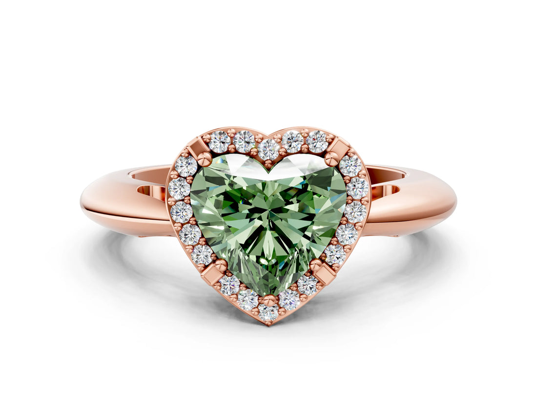 Rose gold Fancy Green Heart  Cut Diamond Halo Engagement Ring with Split Shank and Four-Prong Setting_29