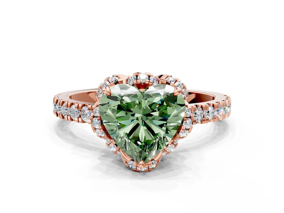 Rose gold Fancy Green Heart Cut Diamond Halo Pave Band with Four-Prong Setting_3