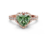 Rose gold Fancy Green Heart Cut Diamond Halo Pave Band with Four-Prong Setting_3