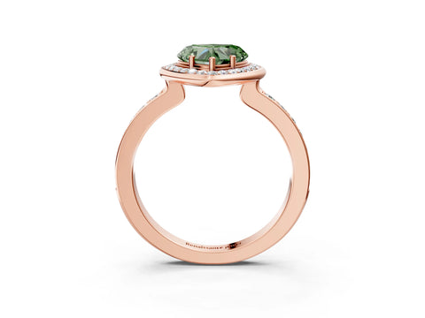 Rose gold Fancy Green Heart Cut Diamond Halo Ring with Bezel Frame and Pavé Band_3