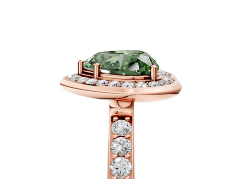 Rose gold Fancy Green Heart Cut Diamond Halo Ring with Bezel Frame and Pavé Band_5