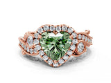 Rose gold Fancy Green Heart Cut Diamond Halo Ring with Milgrain Pavé Band and Four-Prong Setting_12