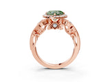 Rose gold Fancy Green Heart Cut Diamond Halo Ring with Milgrain Pavé Band and Four-Prong Setting_15