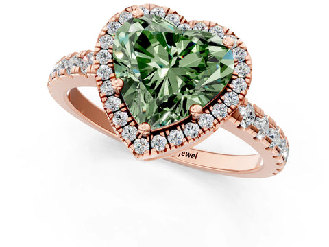 Rose gold Fancy Green Heart Cut Diamond Halo Ring with Pavé Band and Four-Prong Setting_1