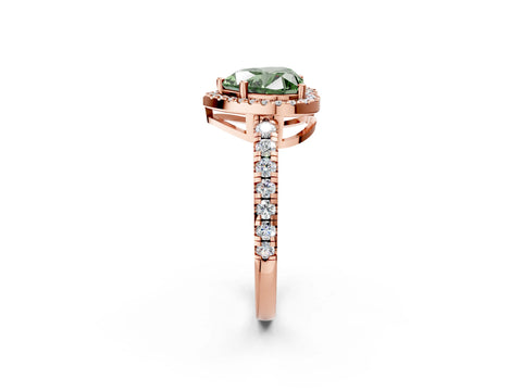 Rose gold Fancy Green Heart Cut Diamond Halo Ring with Pavé Band and Four-Prong Setting_2