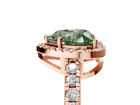 Rose gold Fancy Green Heart Cut Diamond Halo Ring with Pavé Band and Four-Prong Setting_5