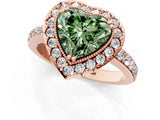 Rose gold Fancy Green Heart Cut Diamond Halo Ring with Pavé Band and Prong Setting_1