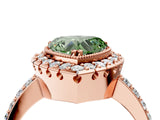 Rose gold Fancy Green Heart Cut Diamond Halo Ring with Pavé Band and Prong Setting_4