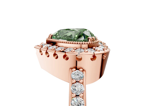 Rose gold Fancy Green Heart Cut Diamond Halo Ring with Pavé Band and Prong Setting_5