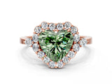 Rose gold Fancy Green Heart Cut Diamond Halo Ring with Pear Side Stones and Prong Setting_22