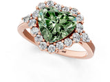 Rose gold Fancy Green Heart Cut Diamond Halo Ring with Pear Side Stones and Prong Setting_23