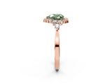 Rose gold Fancy Green Heart Cut Diamond Halo Ring with Pear Side Stones and Prong Setting_24