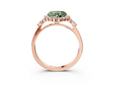 Rose gold Fancy Green Heart Cut Diamond Halo Ring with Pear Side Stones and Prong Setting_25