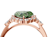 Rose gold Fancy Green Heart Cut Diamond Halo Ring with Pear Side Stones and Prong Setting_26