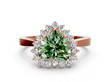 Rose gold Fancy Green Heart  Cut Diamond Halo Ring with Round Brilliant Halo and Solitaire Band