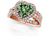 Rose gold Fancy Green Heart Cut Diamond Halo Ring with Round Split Shank and Prong Setting_37