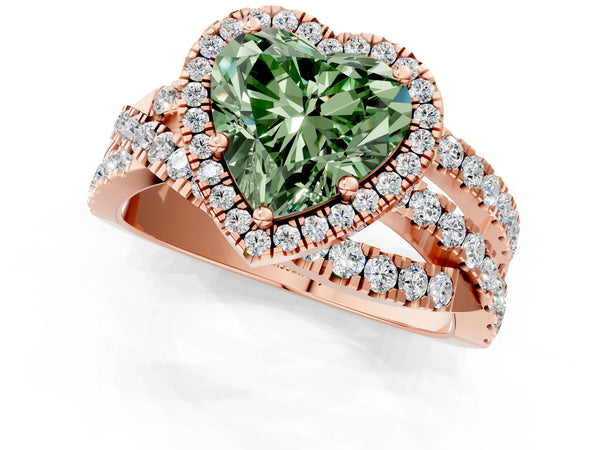 Rose Gold Heart-Shaped Halo Twist Engagement Ring Setting for Fancy Green Center