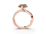 Rose gold Fancy Green Heart Cut Diamond Halo Ring with Round Split Shank and Prong Setting_39