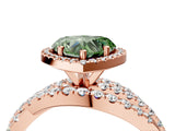 Rose gold Fancy Green Heart Cut Diamond Halo Ring with Round Split Shank and Prong Setting_40