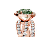 Rose gold Fancy Green Heart Cut Diamond Halo Ring with Round Split Shank and Prong Setting_41