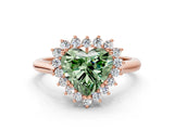 Rose gold Fancy Green Heart  Cut Diamond Halo Ring with Solitaire Band and Prong Setting_29