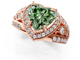 Rose gold Fancy Green Heart Cut Diamond Halo Ring with Split Shank and Bezel Accents and Four-Prong Setting_1