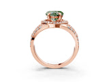 Rose gold Fancy Green Heart Cut Diamond Halo Ring with Split Shank and Bezel Accents and Four-Prong Setting_3