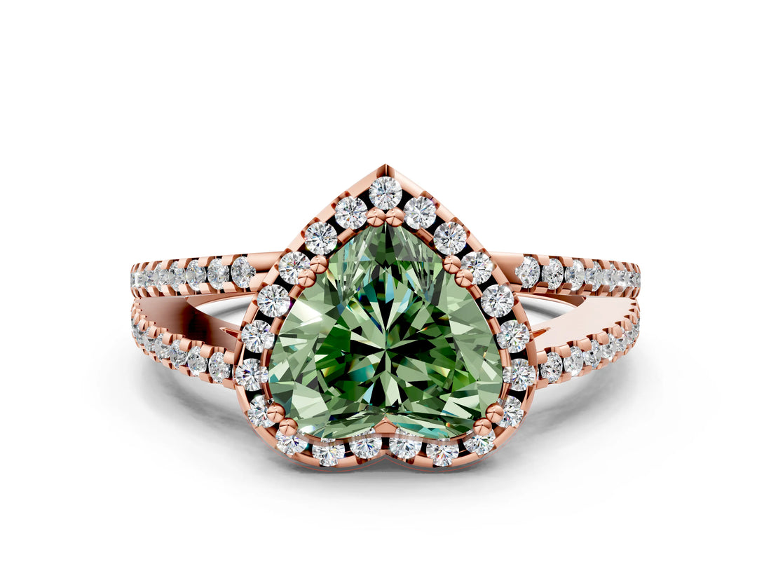 Rose gold Fancy Green Heart Cut Diamond Halo Split Shank Engagement Ring_39