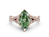 Rose gold Fancy Green Heart Cut Diamond  Halo Twist Band Solitaire Prong Setting Ring_24
