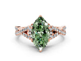 Rose gold Fancy Green Heart Cut Diamond  Halo Twist Band Solitaire Prong Setting Ring_42