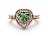 Rose gold Fancy Green Heart Cut Diamond Milgrain Halo Engagement Ring with Round Pavé Band and Prong Setting_24