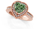 Rose gold Fancy Green Heart Cut Diamond Milgrain Halo Engagement Ring with Round Pavé Band and Prong Setting_25