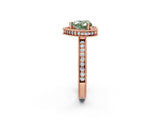 Rose gold Fancy Green Heart Cut Diamond Milgrain Halo Engagement Ring with Round Pavé Band and Prong Setting_26