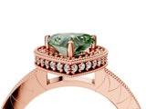 Rose gold Fancy Green Heart Cut Diamond Milgrain Halo Engagement Ring with Round Pavé Band and Prong Setting_28