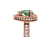 Rose gold Fancy Green Heart Cut Diamond Milgrain Halo Engagement Ring with Round Pavé Band and Prong Setting_29
