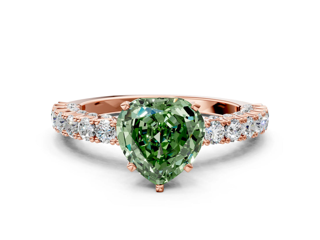Rose gold Fancy Green Heart Cut Diamond Pavé Band Solitaire Ring with Prong Setting_17