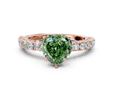 Rose gold Fancy Green Heart Cut Diamond Pavé Band Solitaire Ring with Prong Setting_17