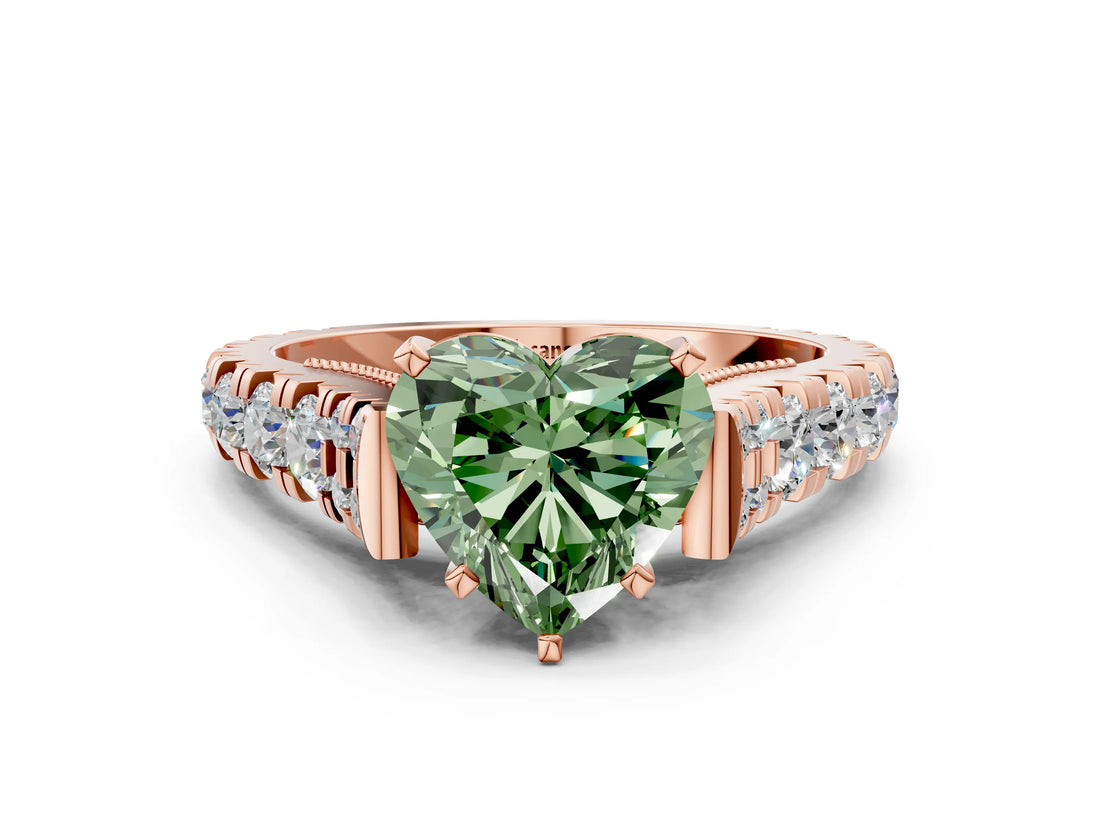 Rose gold Fancy Green Heart  Cut Diamond Pavé Band Solitaire with Four-Prong Setting_15