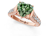 Rose gold Fancy Green Heart  Cut Diamond Pavé Band Solitaire with Four-Prong Setting_16