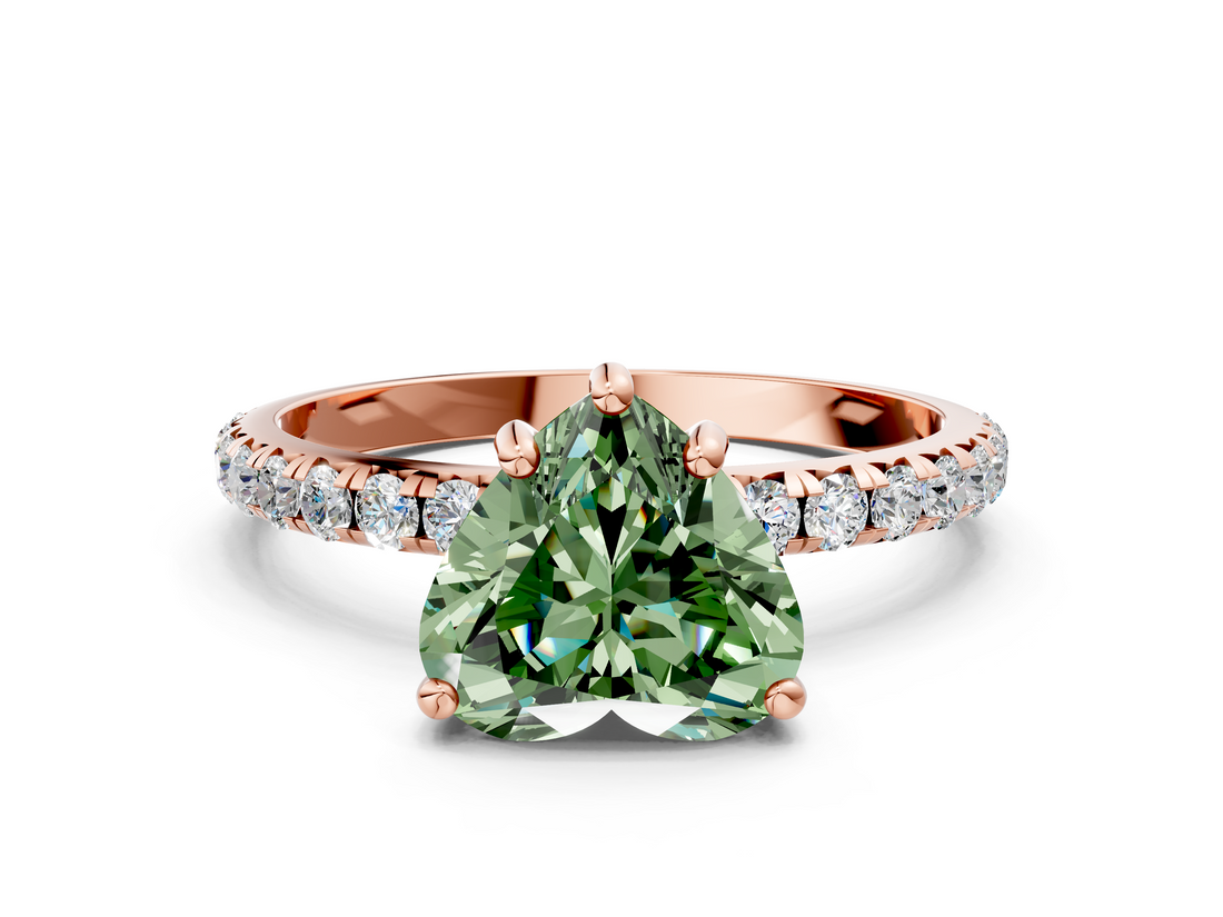 Rose gold Fancy Green Heart  Cut Diamond Pavé Band Solitaire with Four-Prong Setting_3