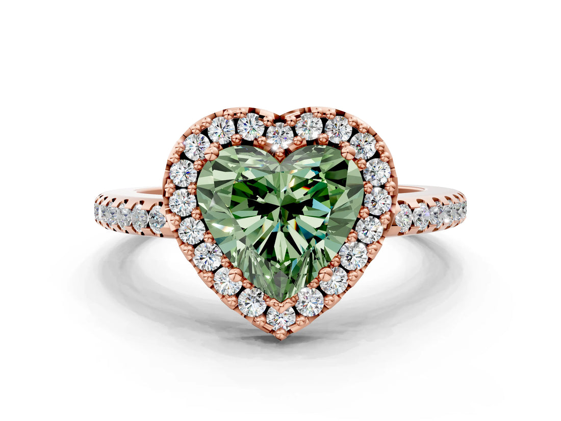 Rose gold Fancy Green Heart Cut Diamond Pavé Halo Ring with Four-Prong Setting_17