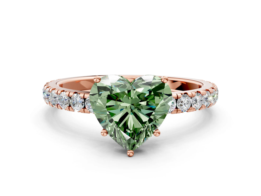 Rose gold Fancy Green Heart Cut Diamond Pavé Solitaire Engagement Ring with Four-Prong Setting_17