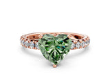 Rose gold Fancy Green Heart Cut Diamond Pavé Solitaire Ring with Round Band and Prong Setting_12