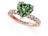 Rose gold Fancy Green Heart Cut Diamond Pavé Solitaire Ring with Round Band and Prong Setting_13