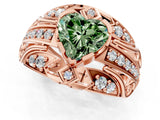 Rose gold Fancy Green Heart Cut Diamond Pave Art Deco Split Shank Ring with Four-Prong Setting_1