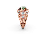 Rose gold Fancy Green Heart Cut Diamond Pave Art Deco Split Shank Ring with Four-Prong Setting_2