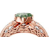 Rose gold Fancy Green Heart Cut Diamond Pave Art Deco Split Shank Ring with Four-Prong Setting_4