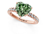 Rose gold Fancy Green Heart Cut Diamond Pave Band Solitaire Ring with Four-Prong Setting_18
