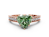 Rose gold Fancy Green Heart  Cut Diamond Pave Band with Four-Prong Setting